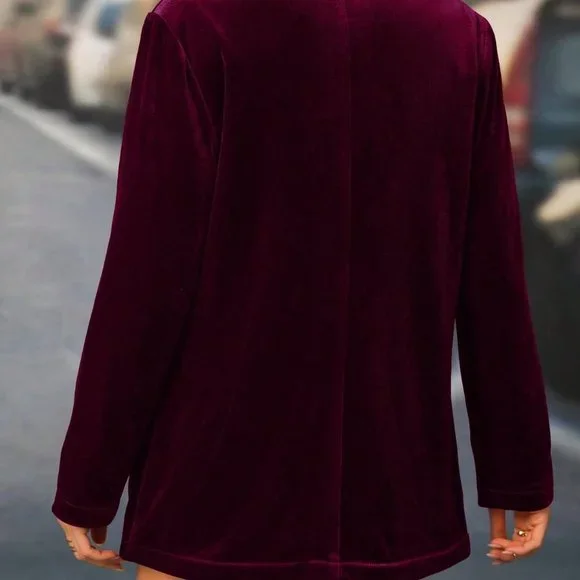Burgundy Preppy Womens Shawl Collar Velvet Blazer - Picture 2 of 6